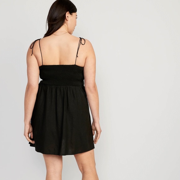 NWT OLD NAVY Fit & Flare Tie-Strap Linen-Blend Mini Dress Color: Black Jack - Picture 9 of 11